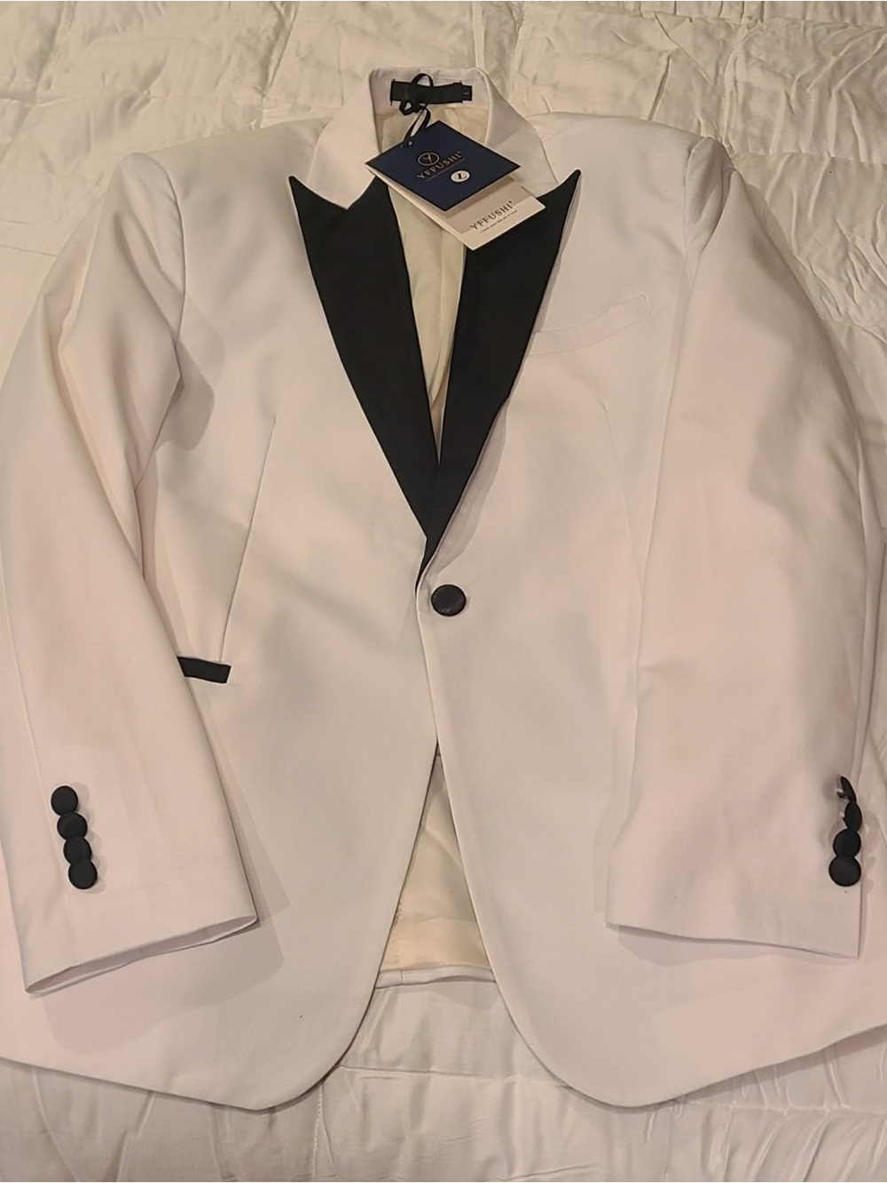 White Tuxedo Jacket with Black Satin Lapel - Classic Men's Blazer size L
